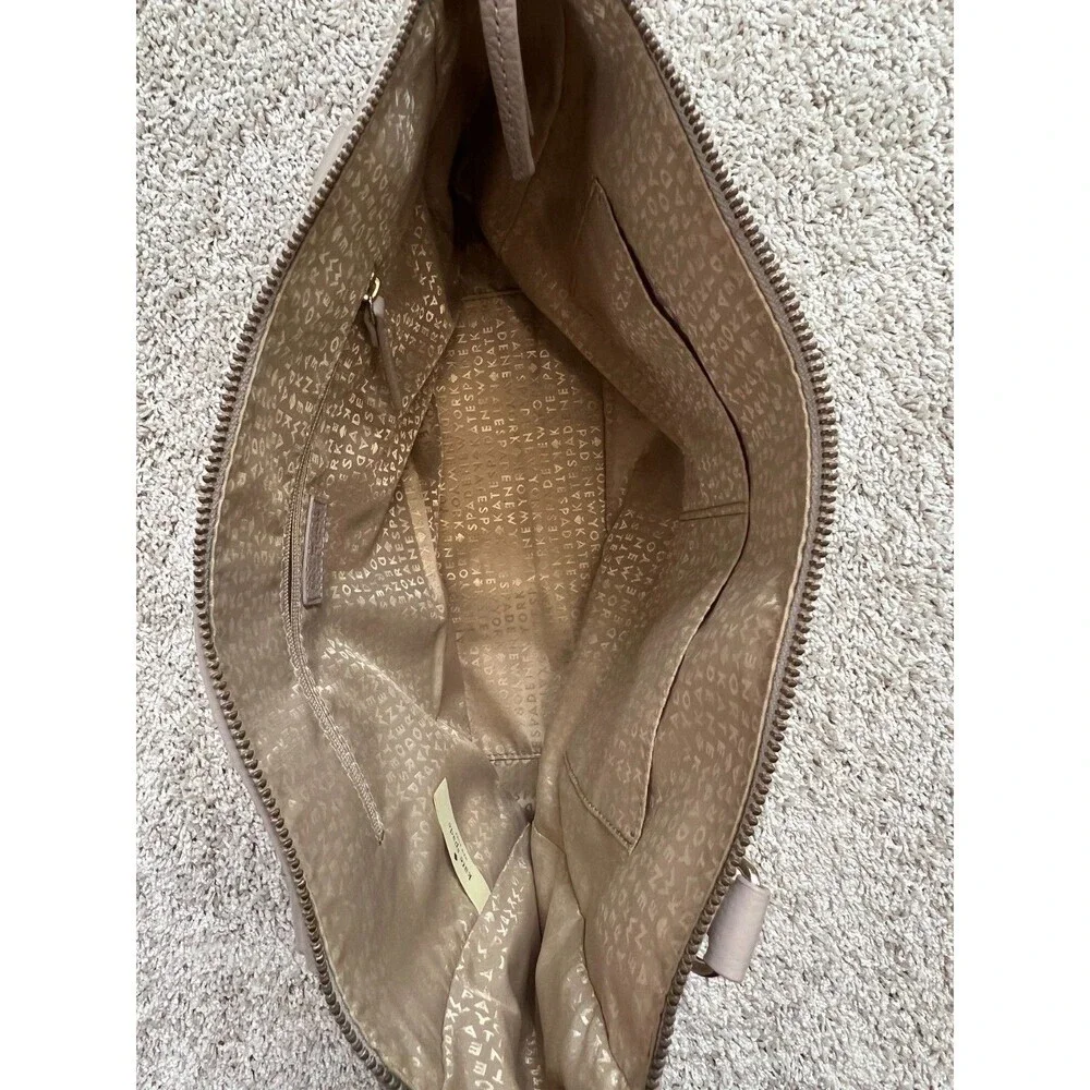 “Kate Spade Beige Leather Handbag Shoulder Tote Purse Women Stylish Bag”